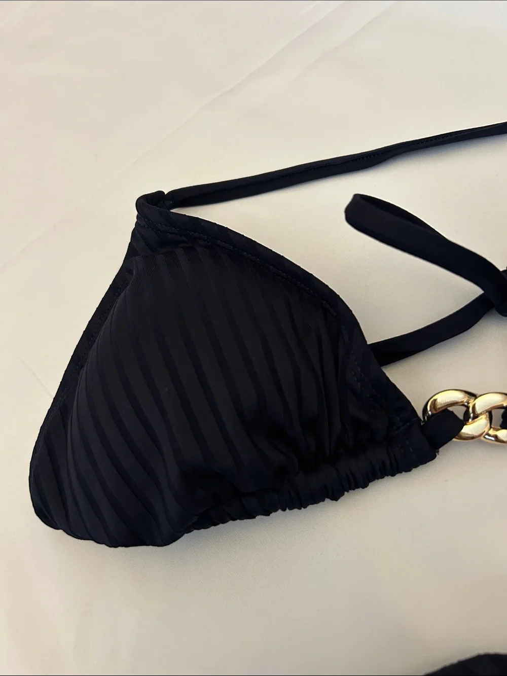 Michael Kors Navy Ribbed Tie-Side Triangle Bikini